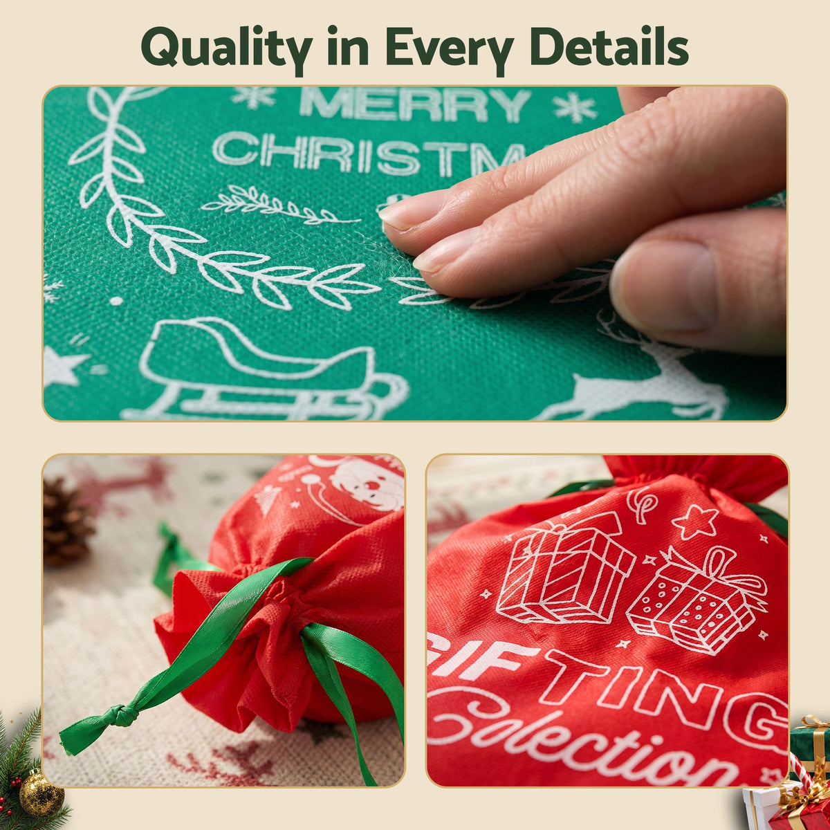 Jingle Jollys 6Pcs Christmas Santa Sacks Drawstring Gift Storage Bags Red Green
