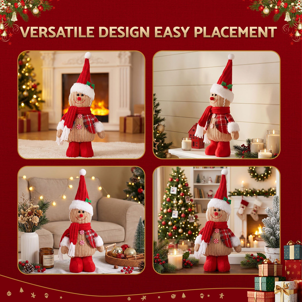 Jingle Jollys Christmas Gingerbread Man Standing Ornament Knitted Indoor Decor