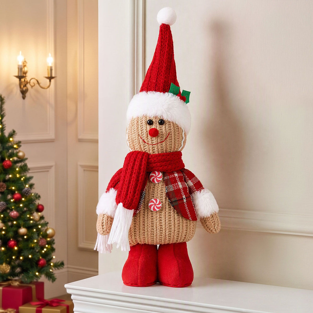 Jingle Jollys Christmas Gingerbread Man Standing Ornament Knitted Indoor Decor