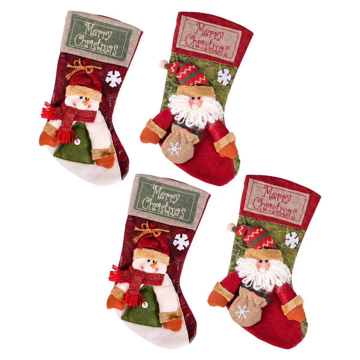 Jingle Jollys 4PCS Christmas Stockings Large 3D Plush Santa Snowman 43.5cm Decor