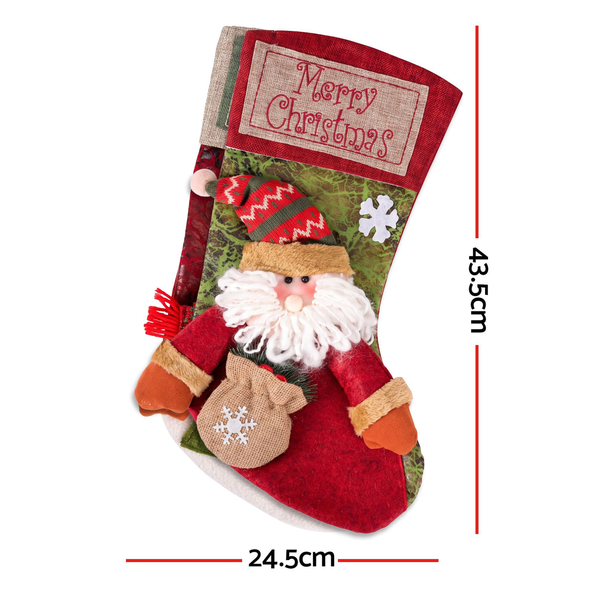 Jingle Jollys 4PCS Christmas Stockings Large 3D Plush Santa Snowman 43.5cm Decor