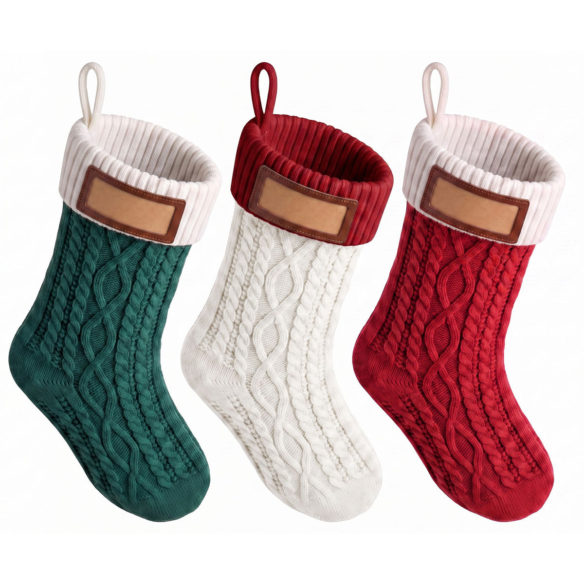 Jingle Jollys 3PCS Personalized Christmas Stockings with Leather Patches 16 Inch