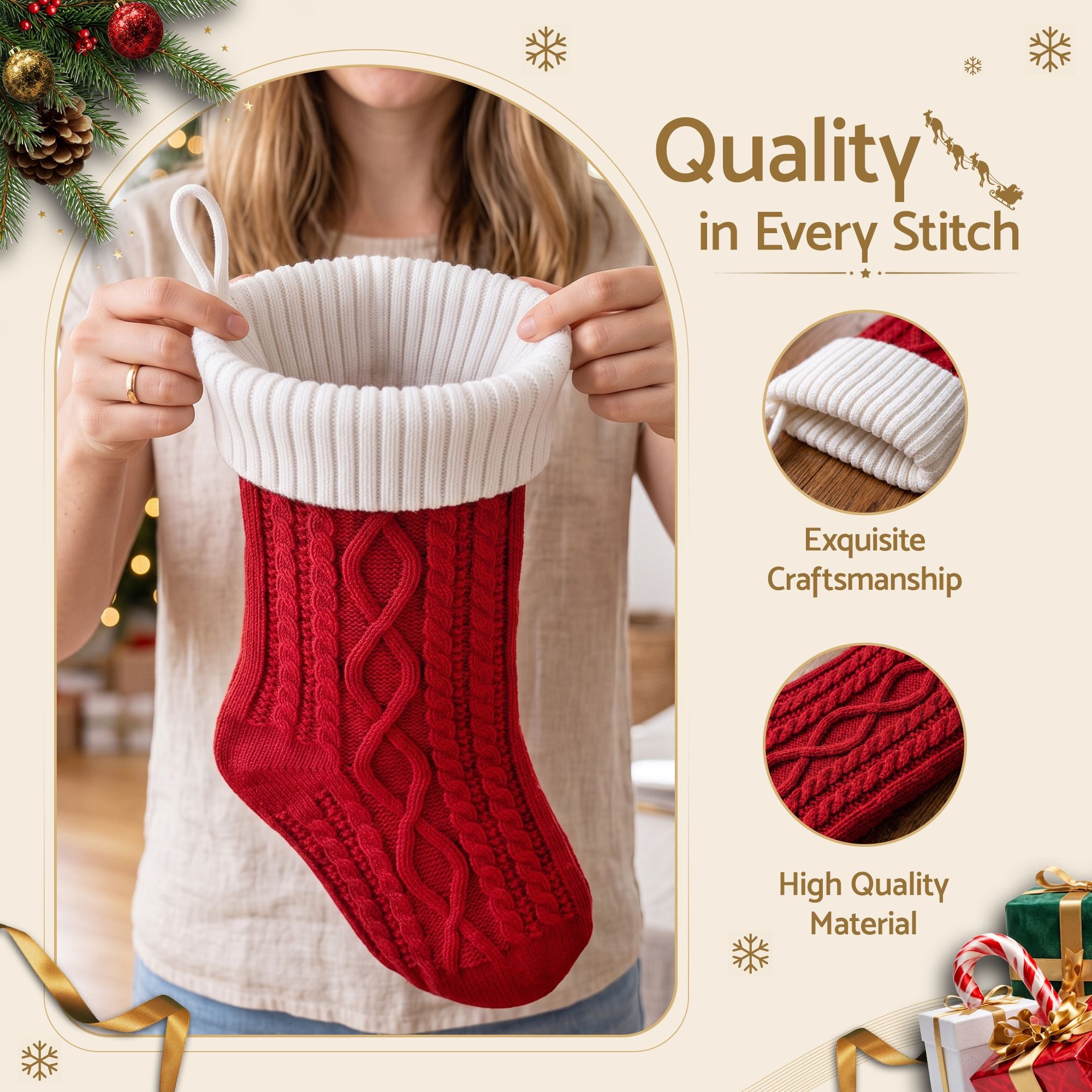 Jingle Jollys 3PCS Personalized Christmas Stockings with Leather Patches 16 Inch