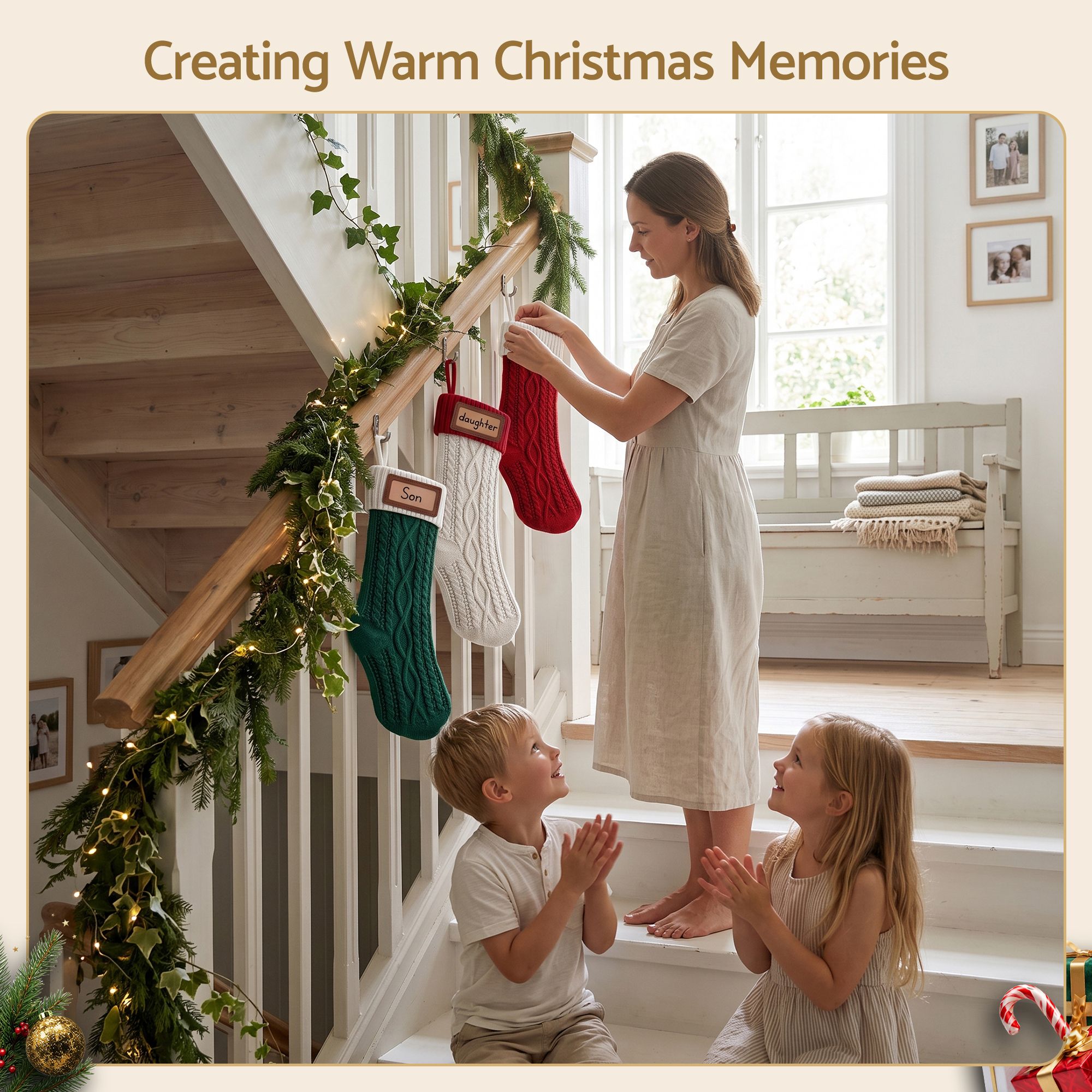 Jingle Jollys 3PCS Personalized Christmas Stockings with Leather Patches 16 Inch