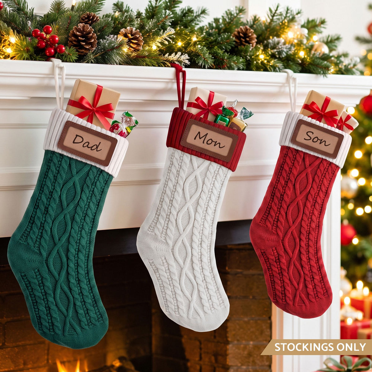 Jingle Jollys 3PCS Personalized Christmas Stockings with Leather Patches 16 Inch