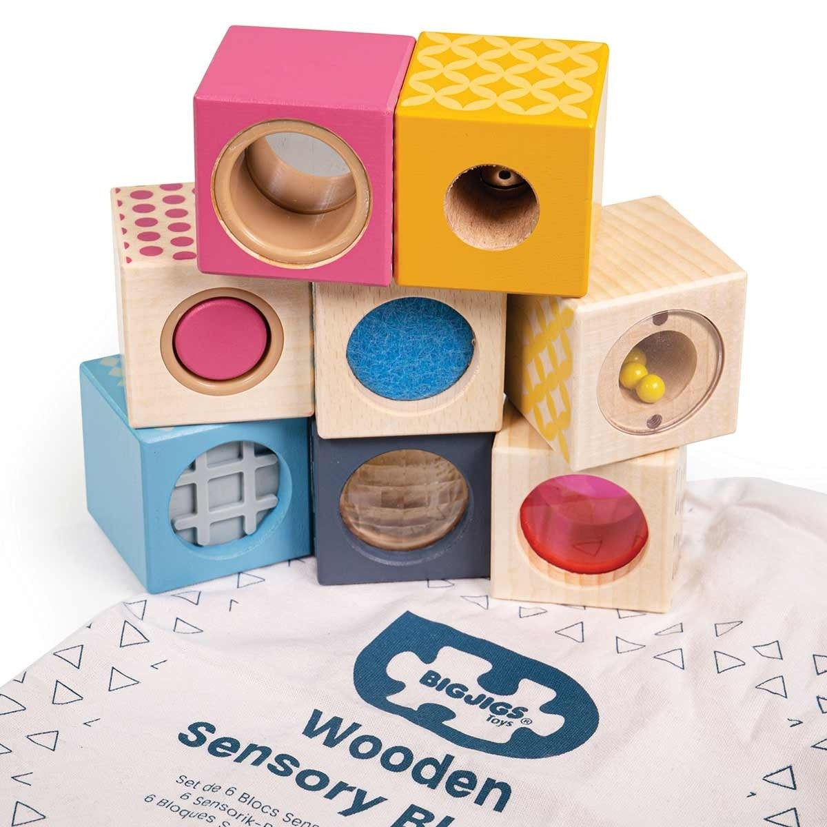 Bigjigs Toys FSC Sensory Blocks Wooden Baby Stacking Toy