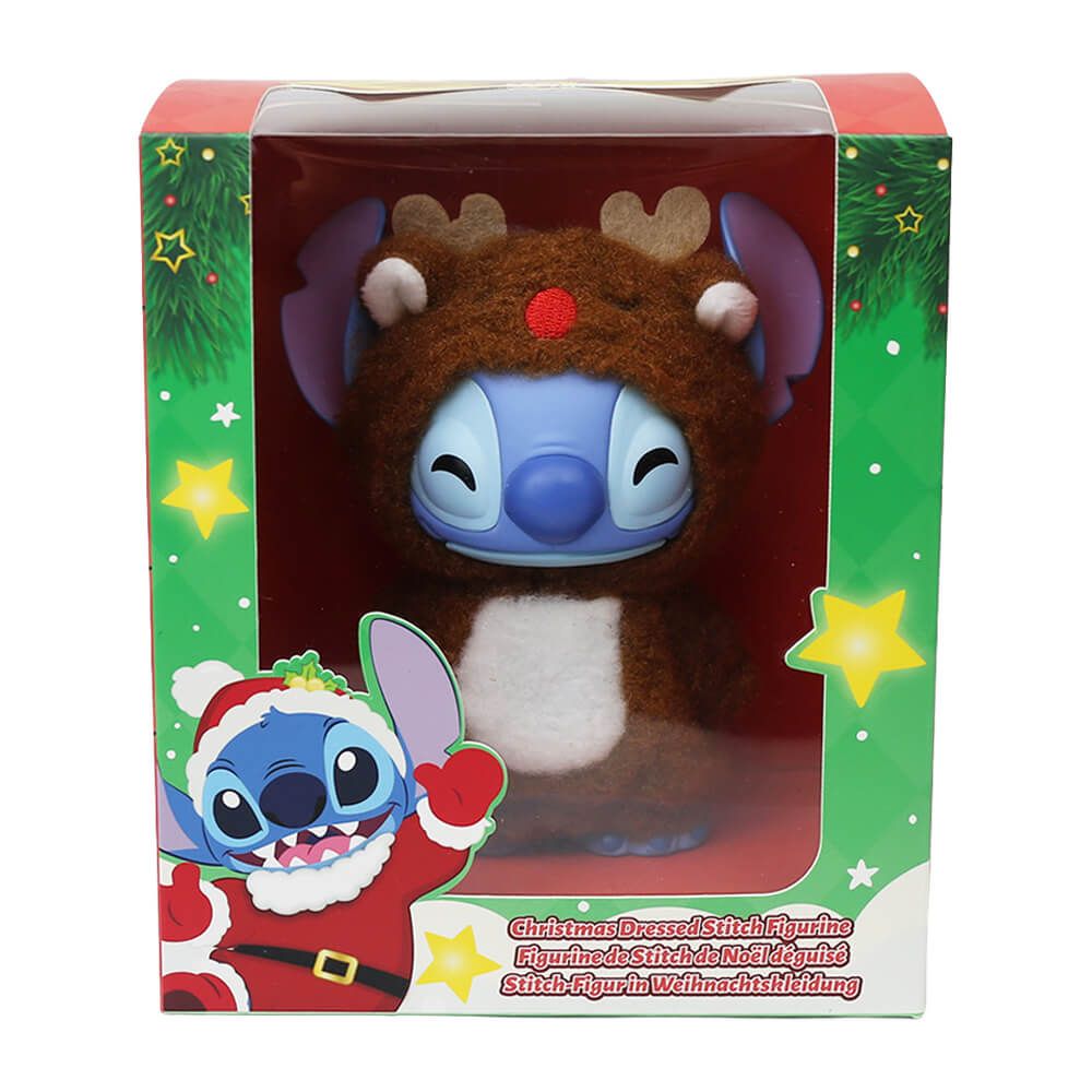 Disney Stitch Figurine Reindeer Outfit Christmas Collectable 12cm Antlers Brown