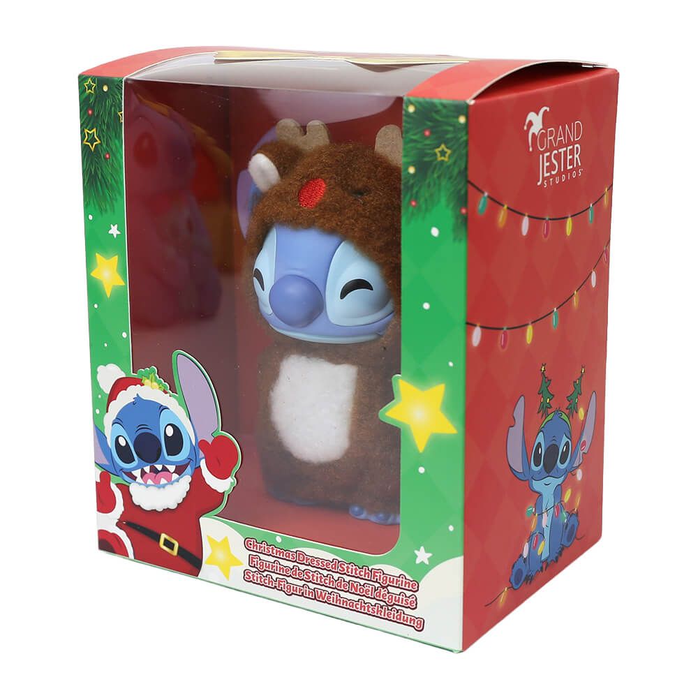Disney Stitch Figurine Reindeer Outfit Christmas Collectable 12cm Antlers Brown