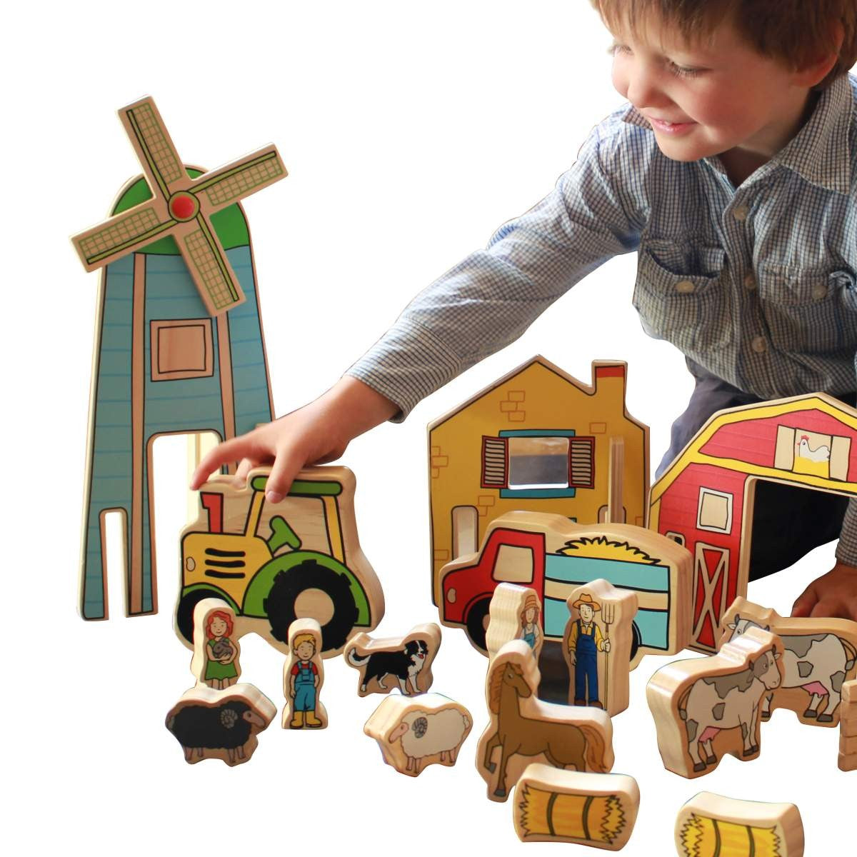 Wooden Farm Play Set with Buildings, Animals & Vehicles - 26 Piece Activity Set