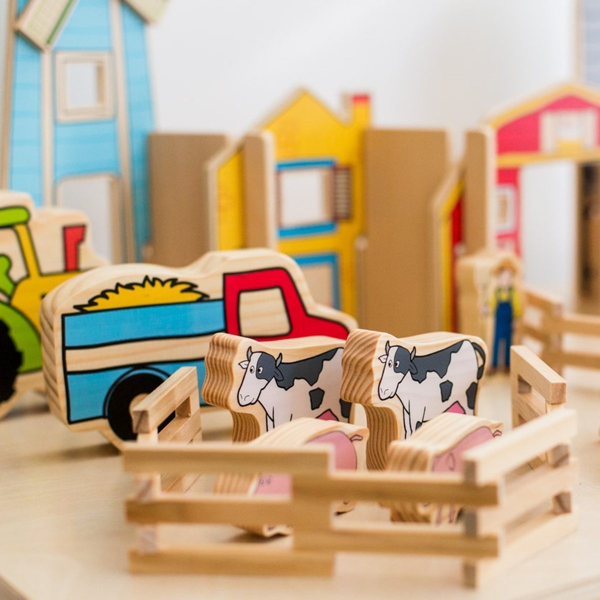 Wooden Farm Play Set with Buildings, Animals & Vehicles - 26 Piece Activity Set