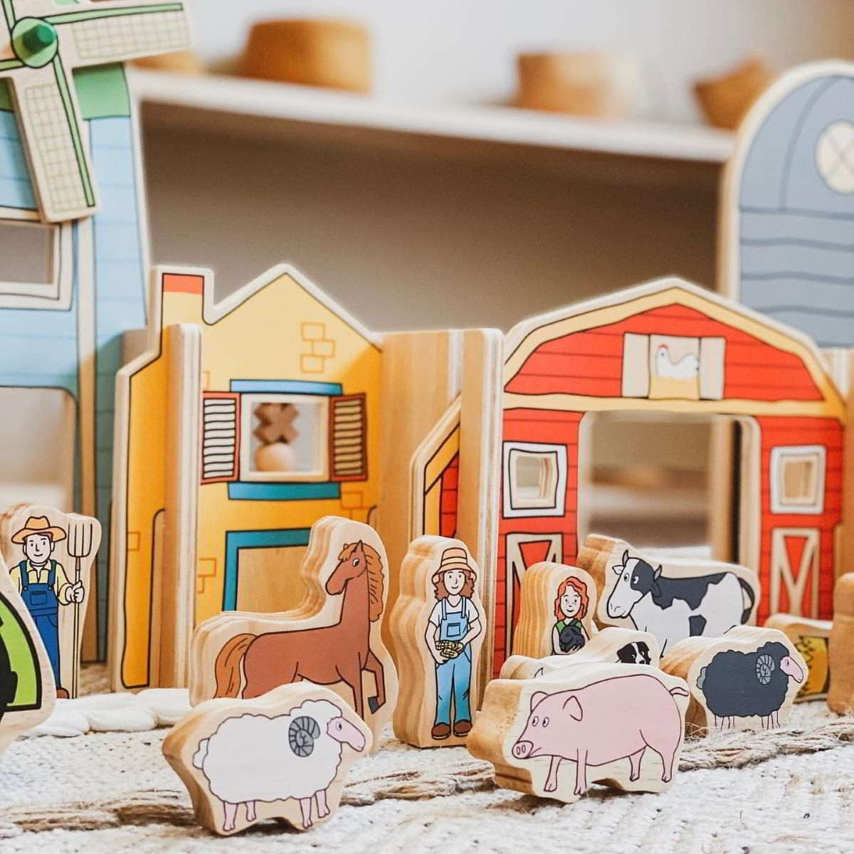 Wooden Farm Play Set with Buildings, Animals & Vehicles - 26 Piece Activity Set