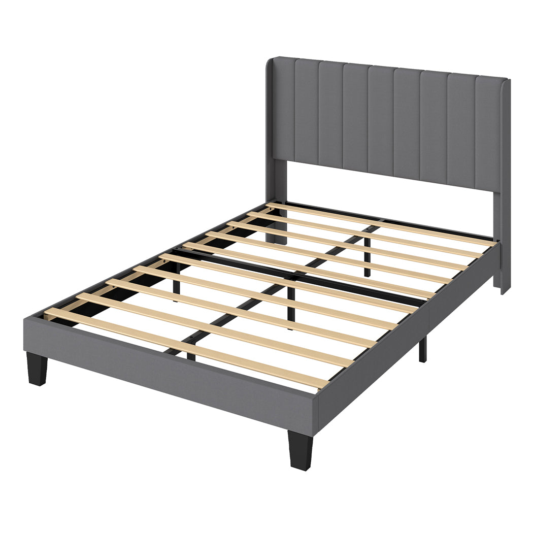 Levede Metal Wooden Bed Frame Double Panel Plush Upholstered Soft Headboard Grey-2065254298467569664