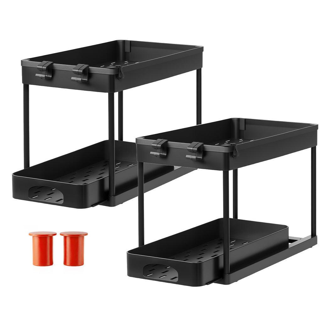 Toque 2 x Under Sink Organizer 2 Tiers Storage Sliding Drainage Kitchen Bathroom-2065254301634269184