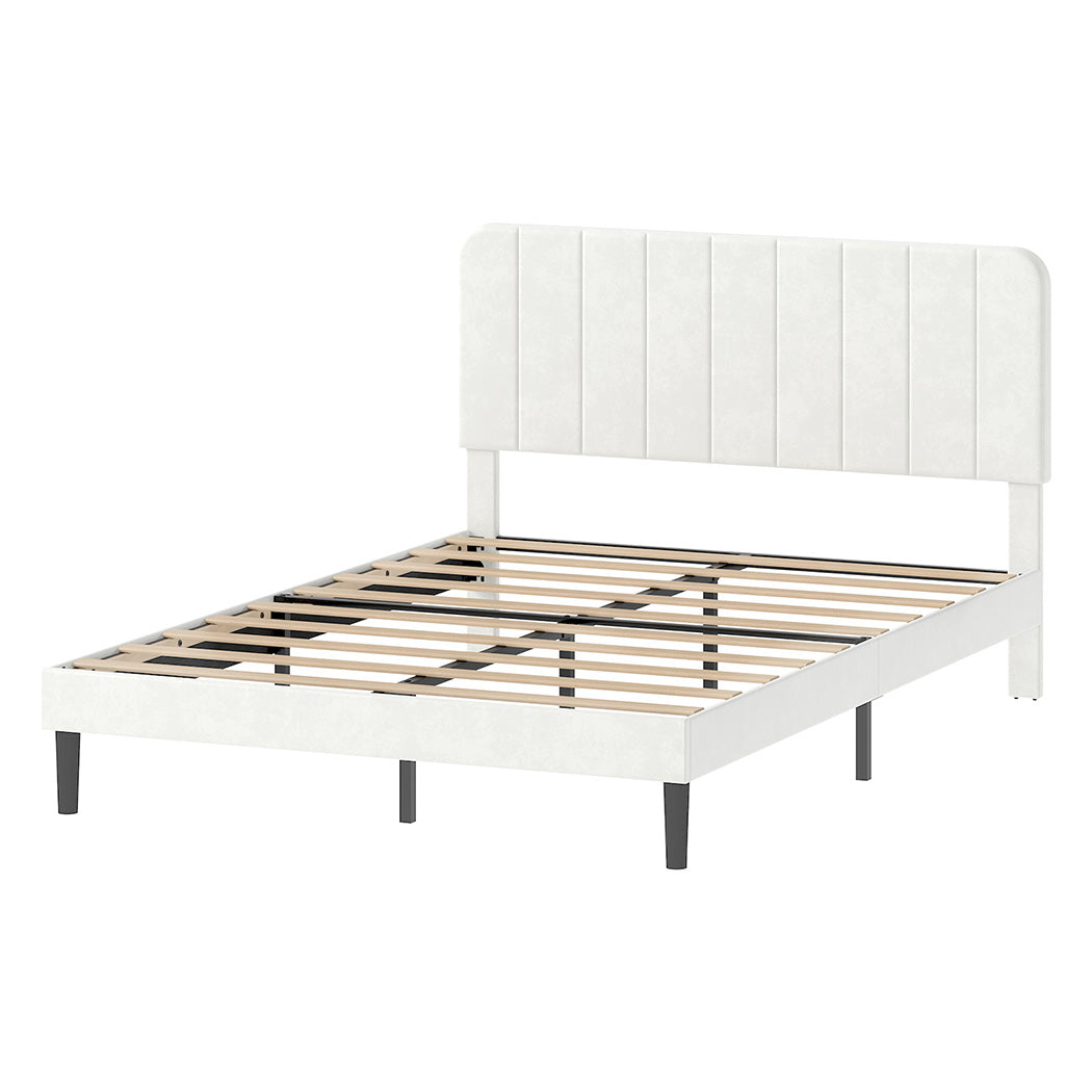 Levede Double Bed Frame Upholstered Adjustable Headboard Bed Platform White-2065254299478396928
