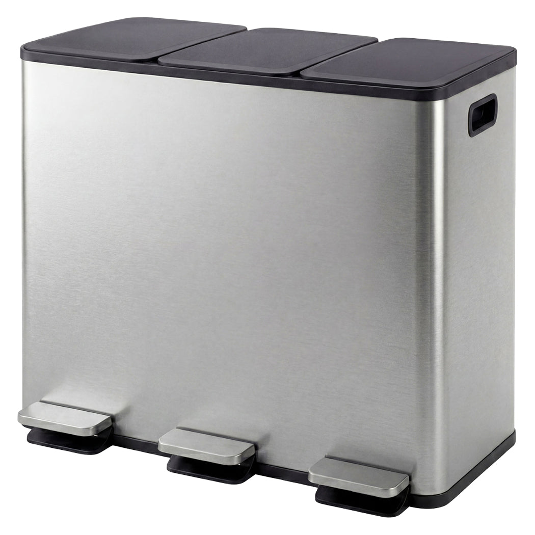 Toque Pedal Rubbish Bin Kitchen Trash Can Stainless Steel 3 x 18L Waterproof-2050056777290092544