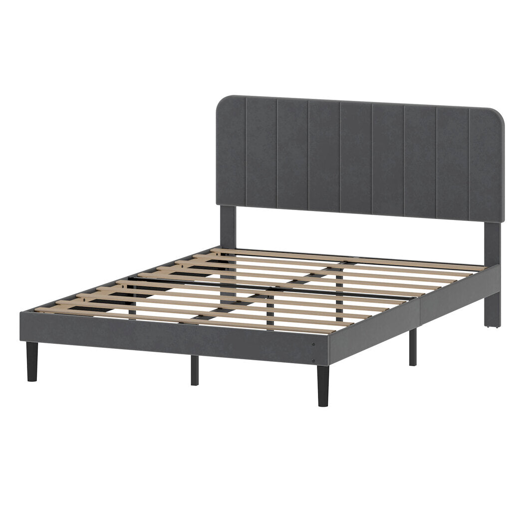 Levede Double Bed Frame Upholstered Adjustable Headboard Bed Platform Dark Grey-2050056771191574528