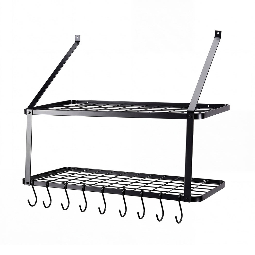 Toque Metal Pot Pan Rack Hanging Kitchen Shelf Wall Mounted Organizer 10 Hooks-2061251871485595648