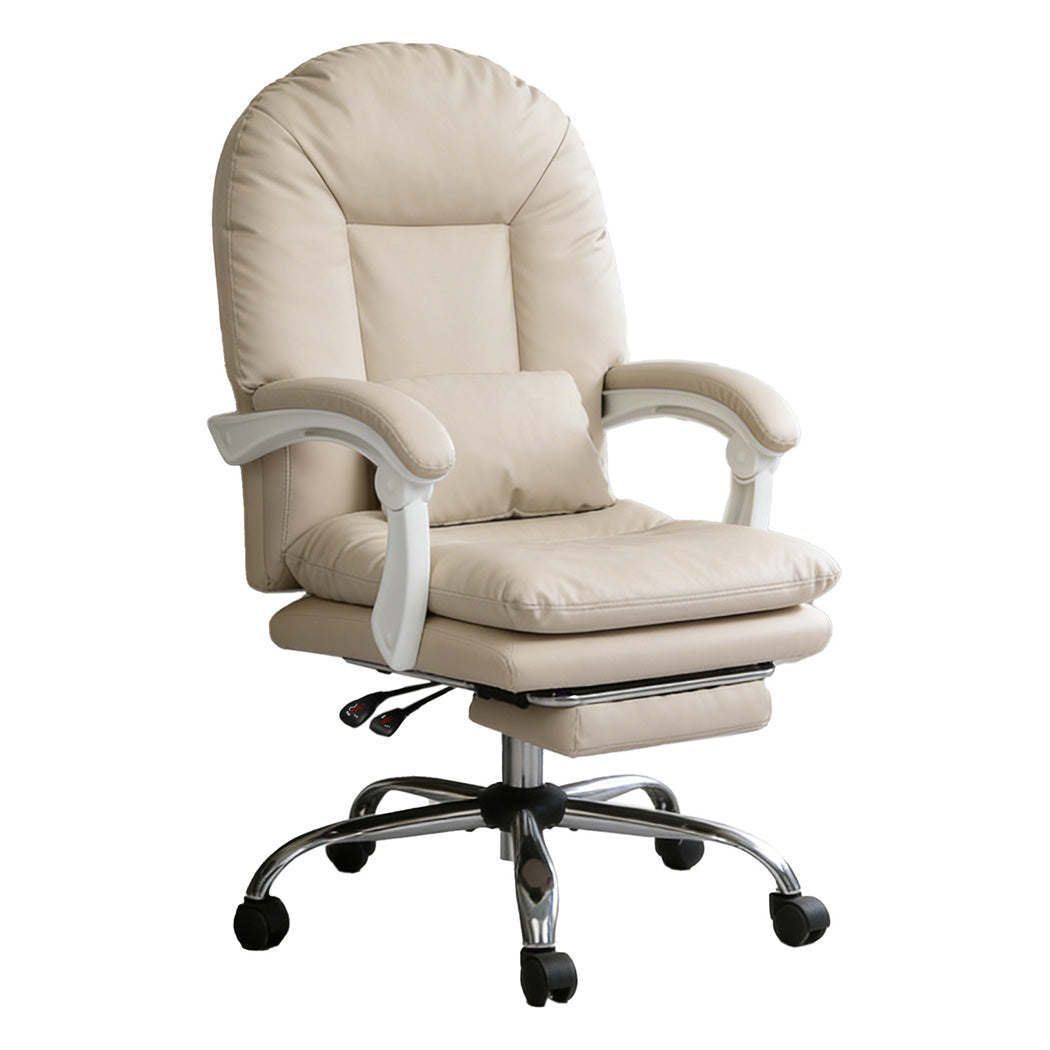 Levede Executive Office Chair Footrest PU Leather Tilt Gaming Work Seat Beige-2065254304113102848