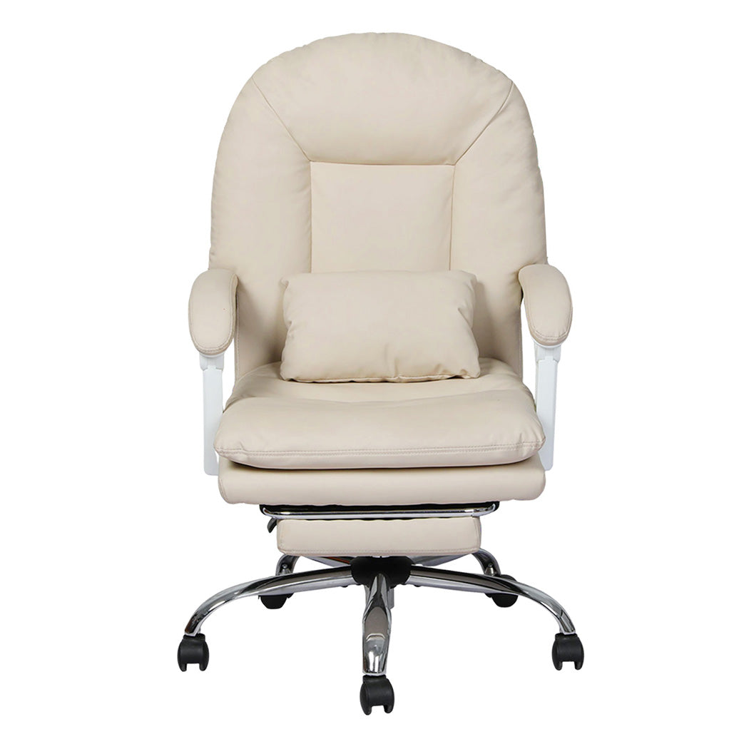 Levede Executive Office Chair Footrest PU Leather Tilt Gaming Work Seat Beige-2065254304113102849