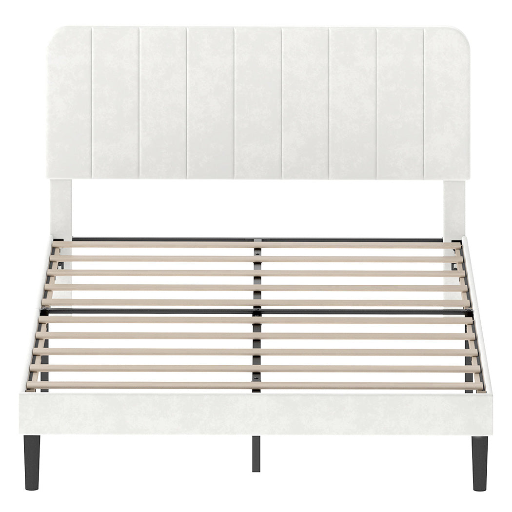 Levede Double Bed Frame Upholstered Adjustable Headboard Bed Platform White-2065254299478396929