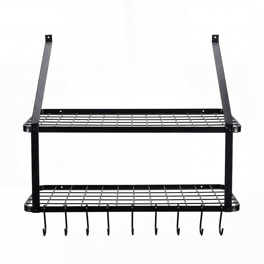 Toque Metal Pot Pan Rack Hanging Kitchen Shelf Wall Mounted Organizer 10 Hooks-2061251871485595649
