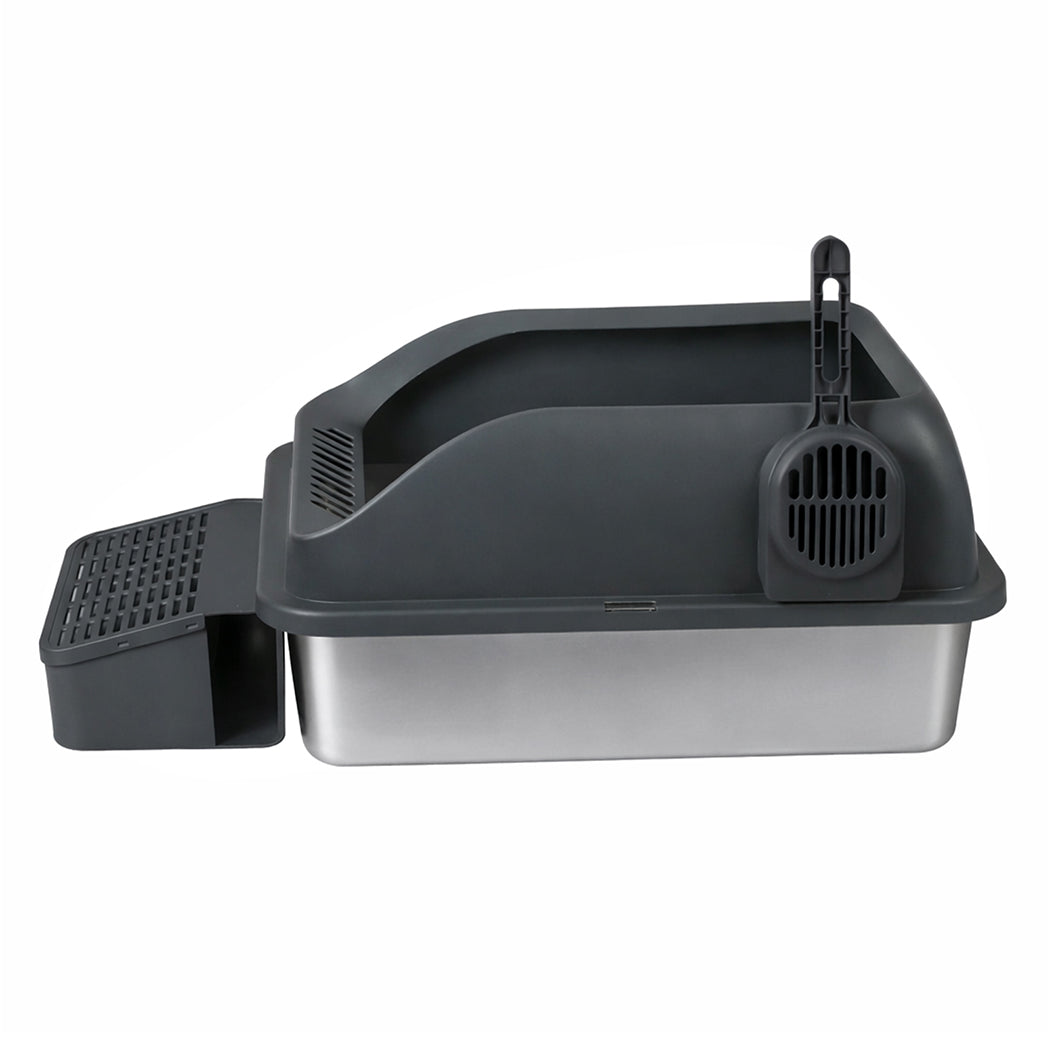 Pawz Stainless Steel Cat Litter Box Big Cats Kitten High Sided Easy Clean Grey-2065254294315208705