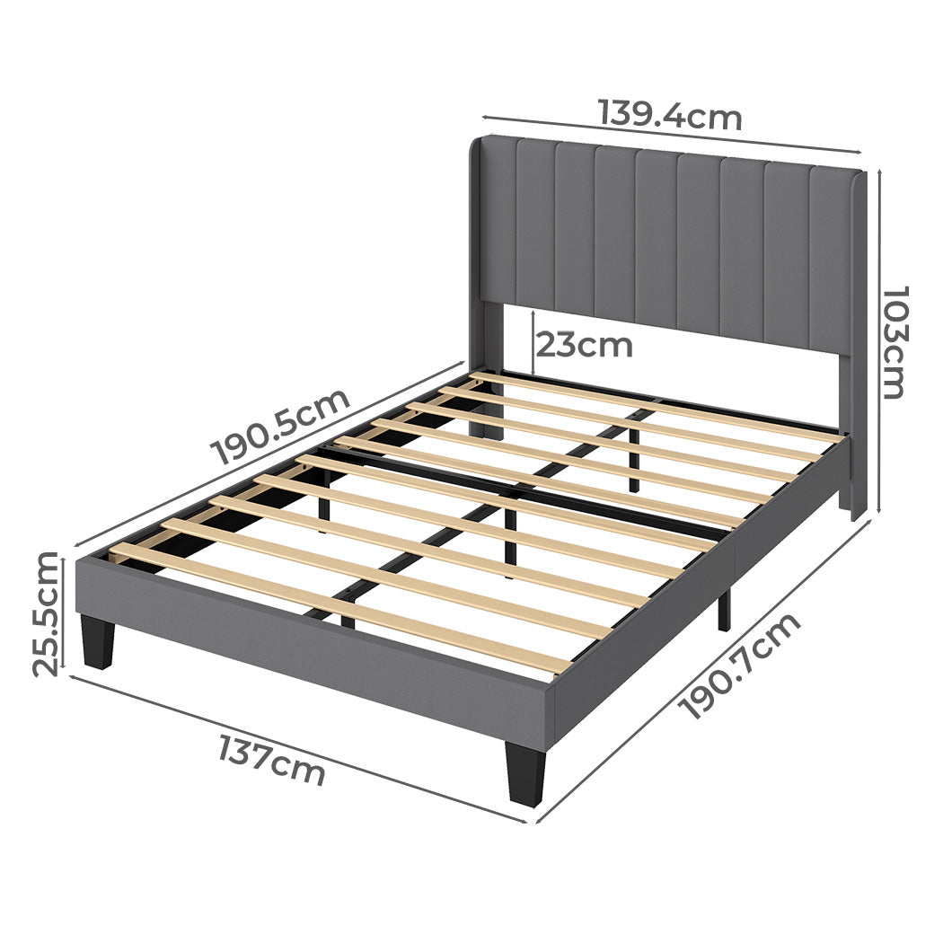 Levede Metal Wooden Bed Frame Double Panel Plush Upholstered Soft Headboard Grey-2065254298467569666