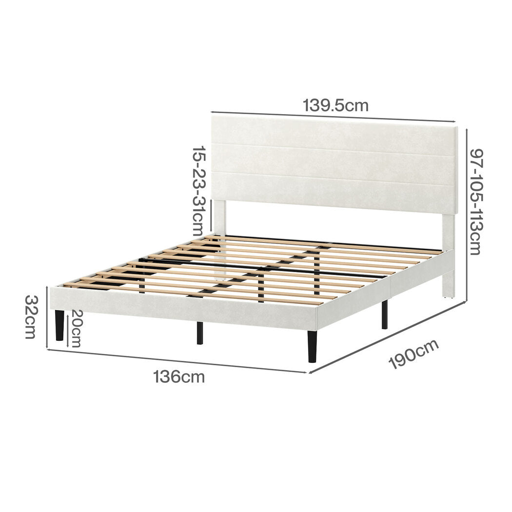Levede Double Bed Frame Upholstered Adjustable Headboard Platform Mattress Base-2050056771569061890