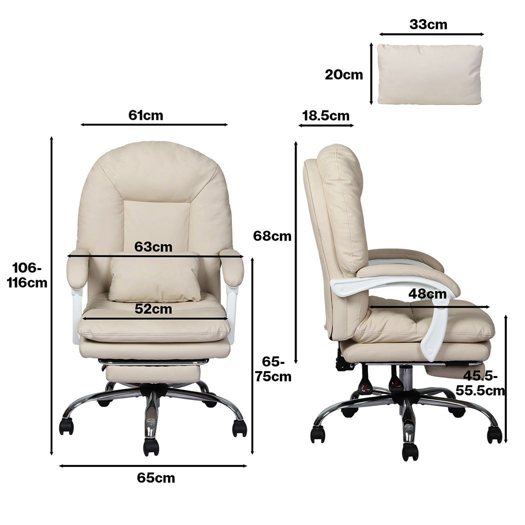 Levede Executive Office Chair Footrest PU Leather Tilt Gaming Work Seat Beige-2065254304113102850