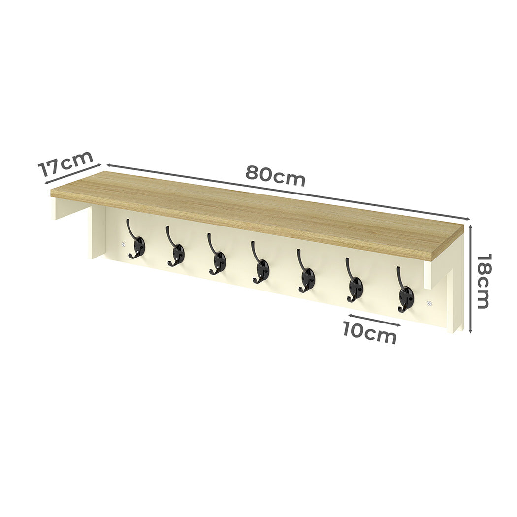 Levede Coat Rack Wall Mounted Shelf 7 Double Hooks Storage Entryway Hallway-2065254290527752194