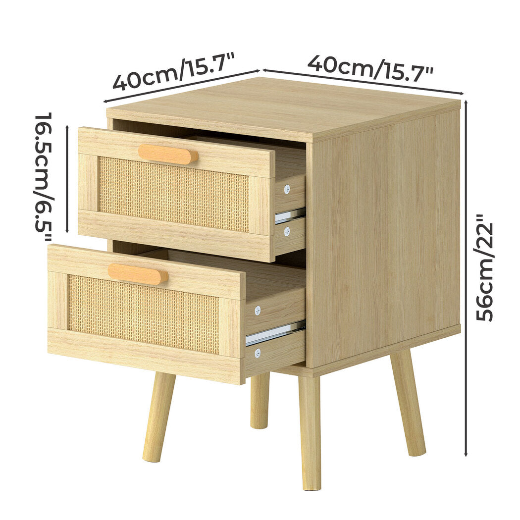 Levede 2x Bedside Tables Set Wooden Side Table Nigntstand Bedroom Rattan Drawers-2065254291689574402
