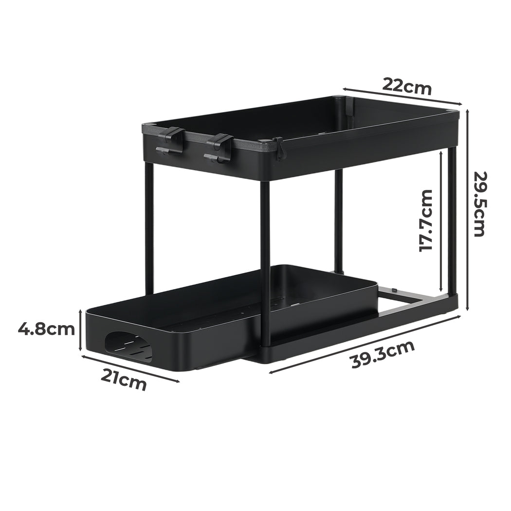 Toque 2 x Under Sink Organizer 2 Tiers Storage Sliding Drainage Kitchen Bathroom-2065254301634269186