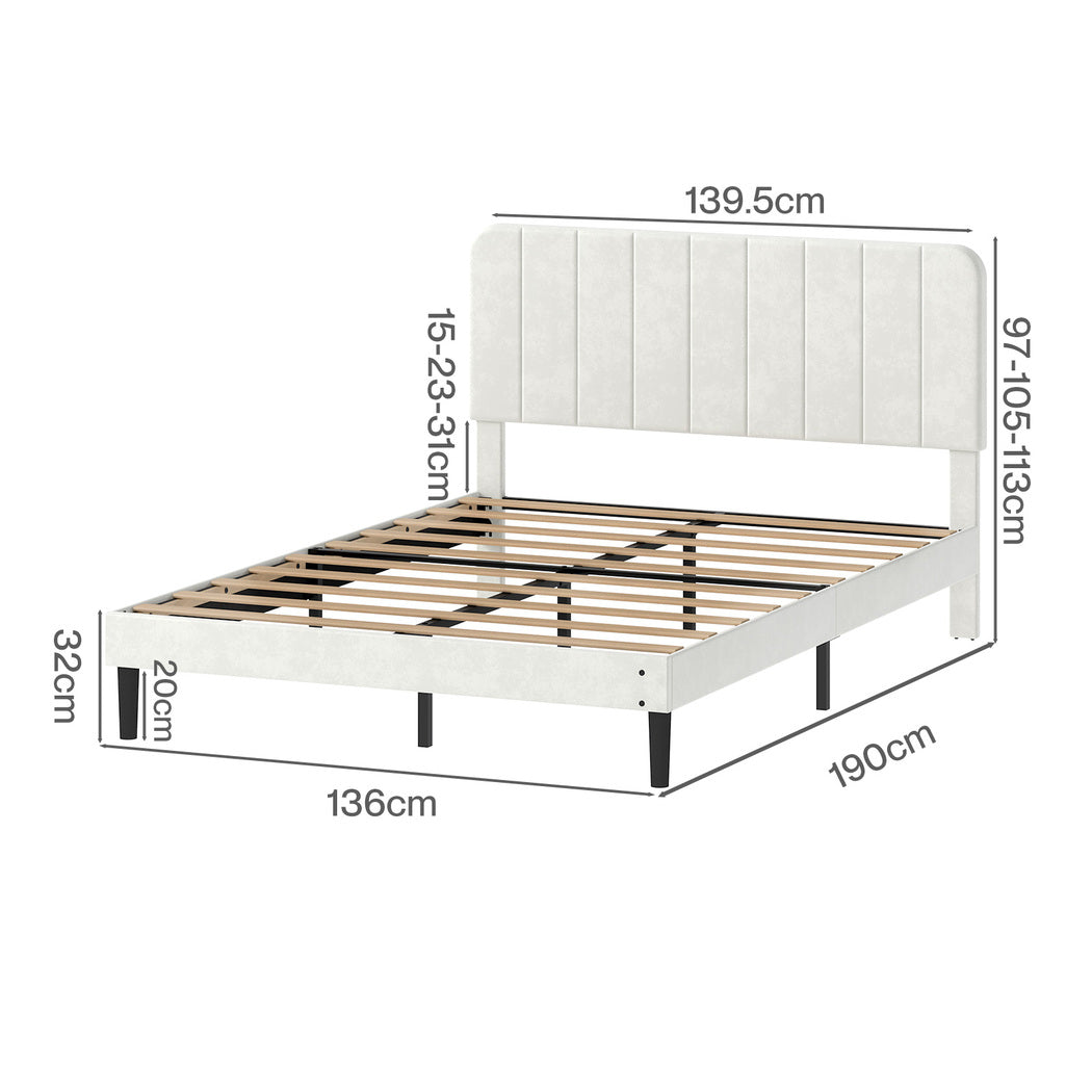 Levede Double Bed Frame Upholstered Adjustable Headboard Bed Platform White-2065254299478396930