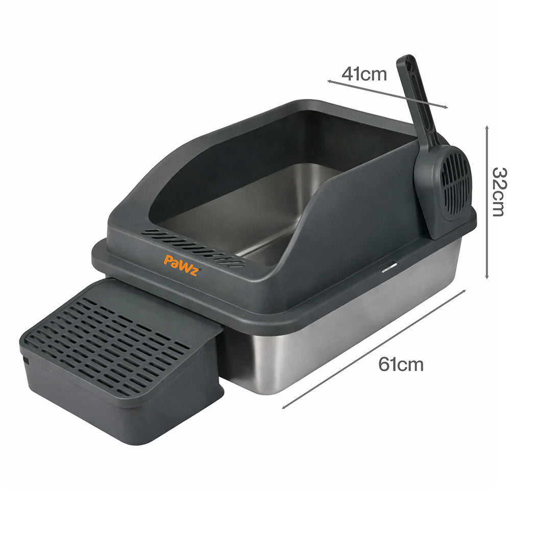 Pawz Stainless Steel Cat Litter Box Big Cats Kitten High Sided Easy Clean Grey-2065254294315208706