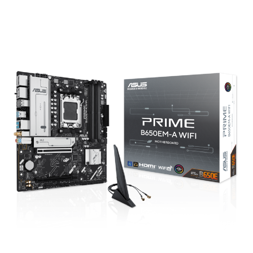 ASUS PRIME B650EM-A WIFI AM5 mATX Motherboard - DDR5, PCIe 5.0, WiFi 6, 2.5G LAN