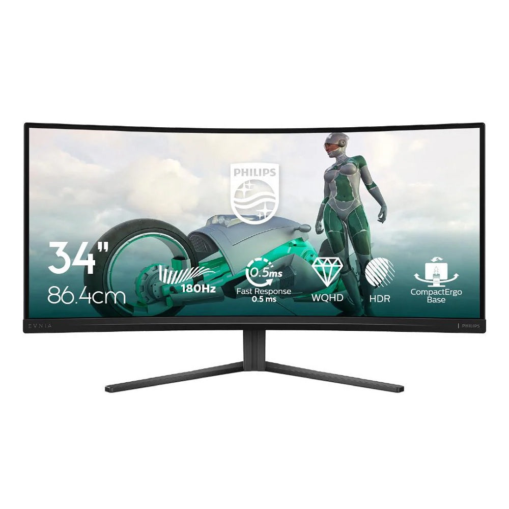 Philips Evnia 34-Inch Curved UltraWide QHD Gaming Monitor, 180Hz, HDR10, Fast VA