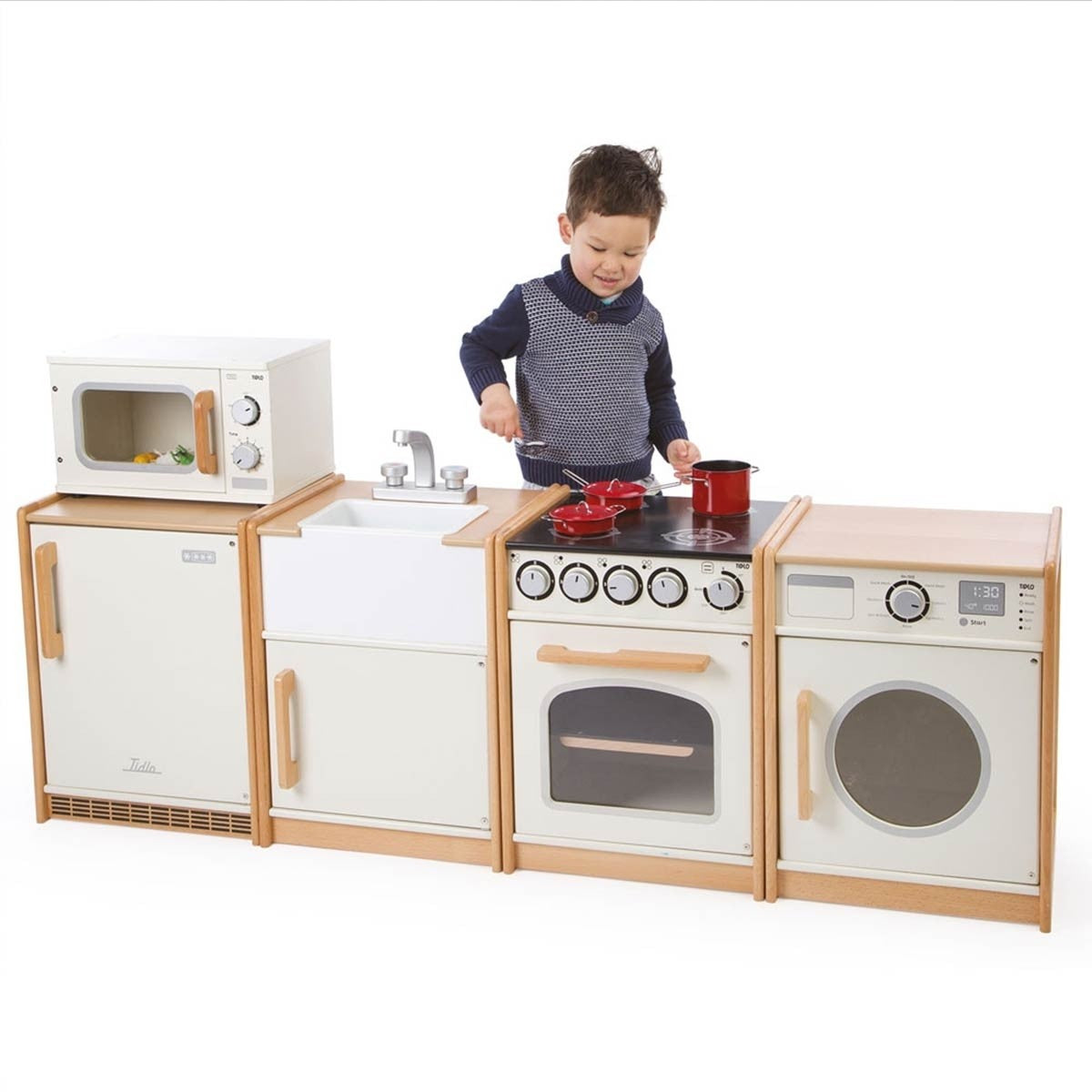 Tidlo Wooden Educational Fridge Kids Role Play Toy for Learning and Pretend Play