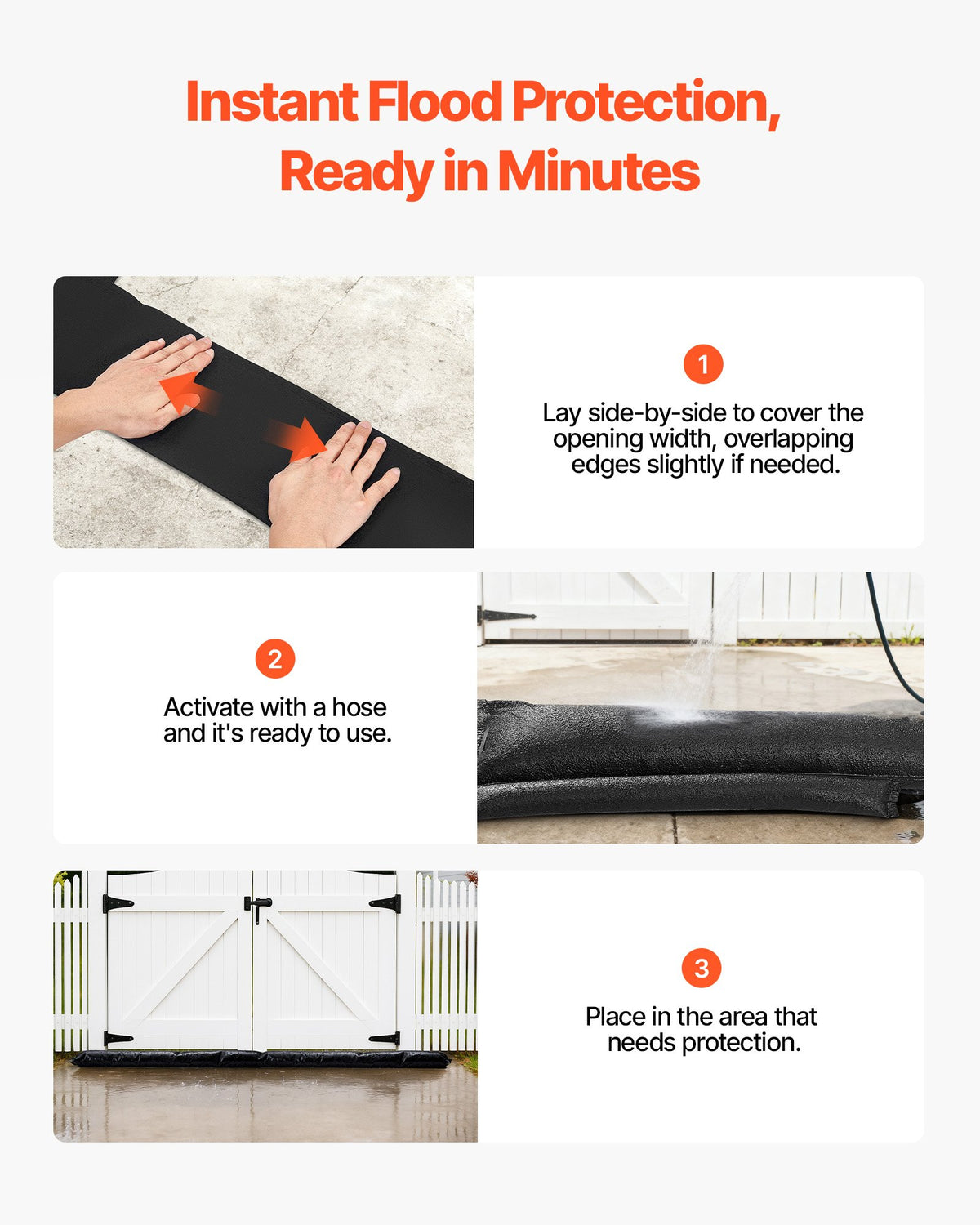 Flood Barrier 10-Pack, 1530x210mm Water-Activated Reusable Sandless Flood Bags