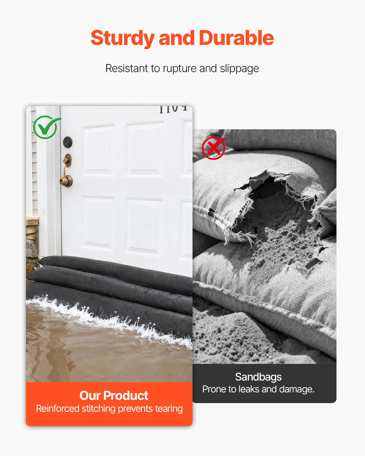 Flood Barrier 10-Pack, 1530x210mm Water-Activated Reusable Sandless Flood Bags