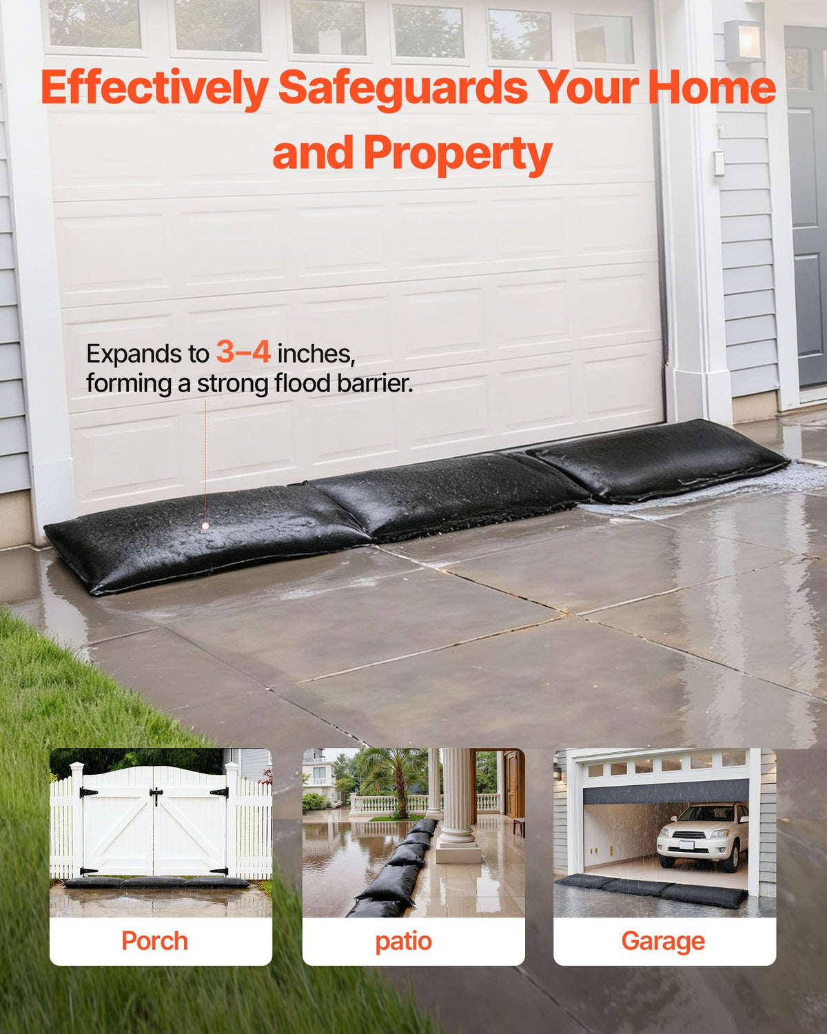 Flood Barrier 10-Pack, 430x830mm Water-Activated Reusable Sandless Flood Bags