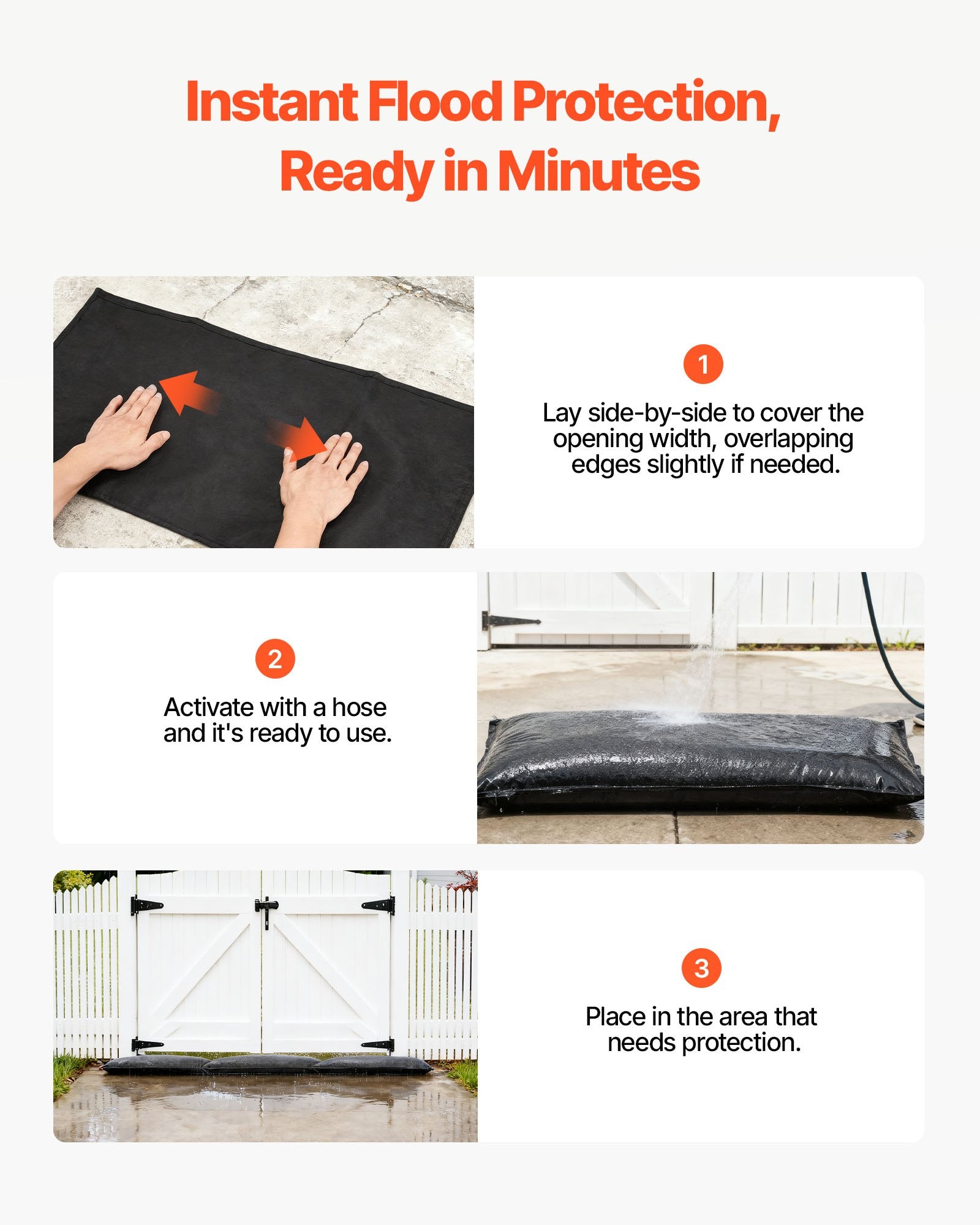 Flood Barrier 10-Pack, 430x830mm Water-Activated Reusable Sandless Flood Bags