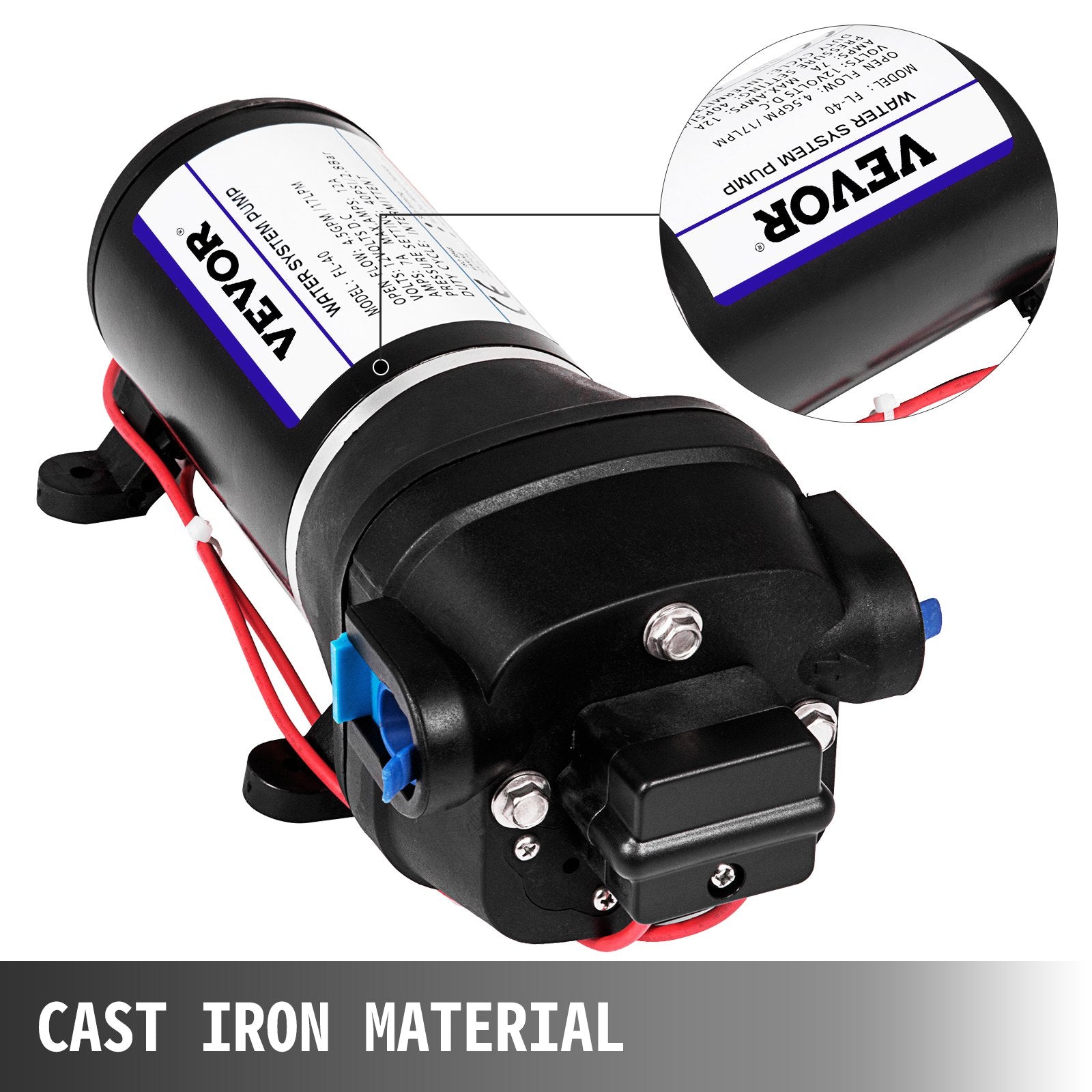 12V High Pressure Diaphragm Water Pump 17L/Min Self-Priming 40 PSI Automatic