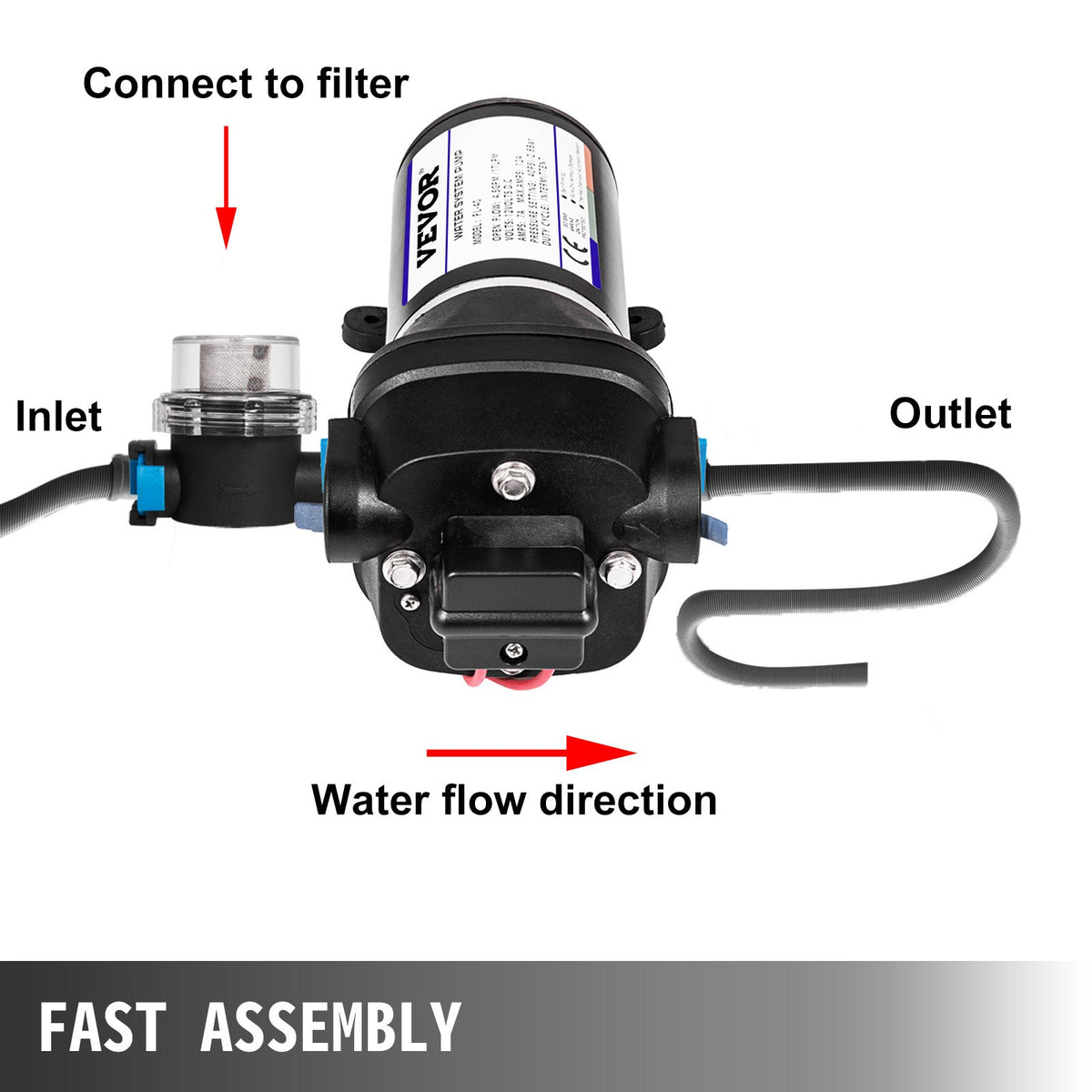 12V High Pressure Diaphragm Water Pump 17L/Min Self-Priming 40 PSI Automatic