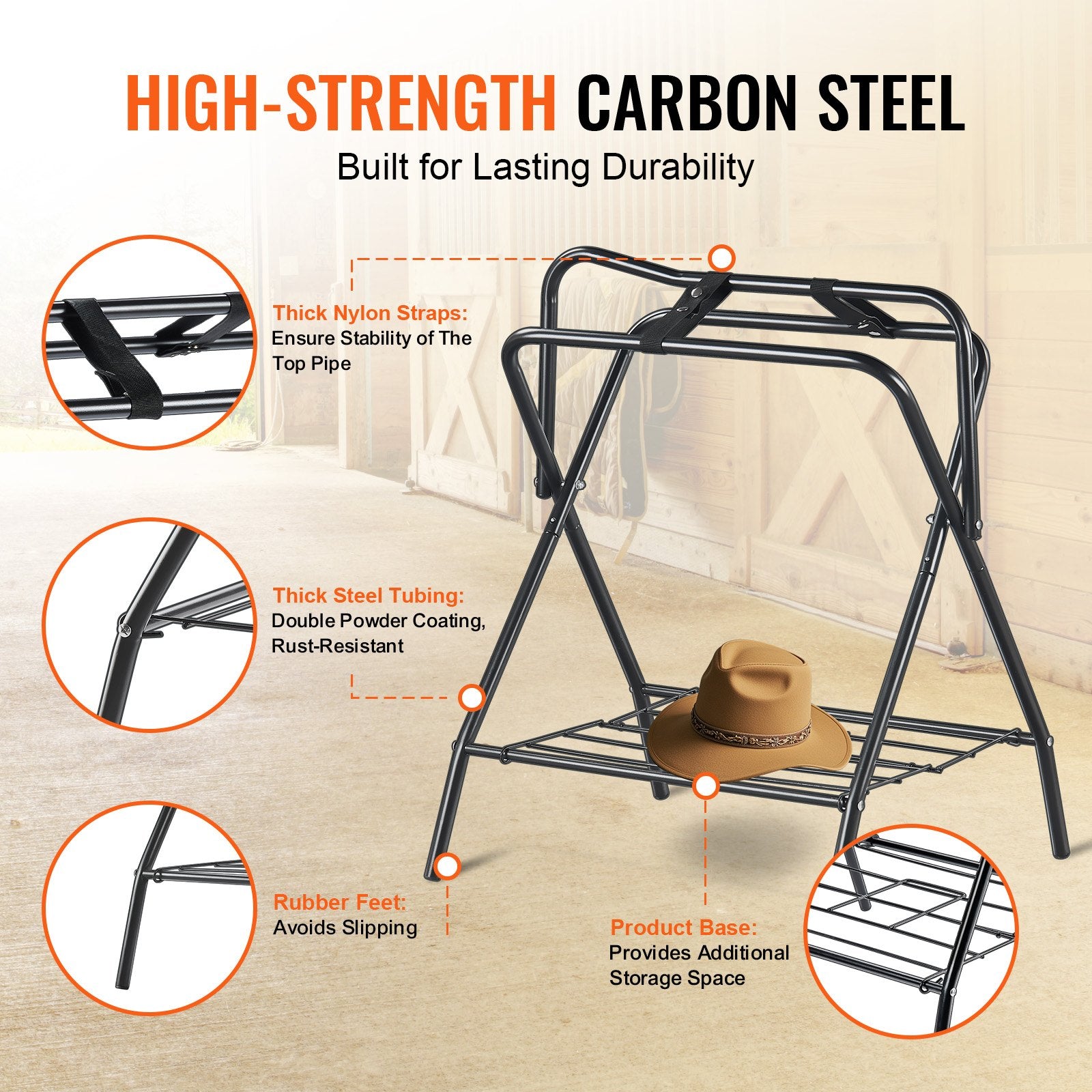 Folding Saddle Rack 28x19x37.5in 2Pack Freestanding Heavy Duty Steel Stand Black