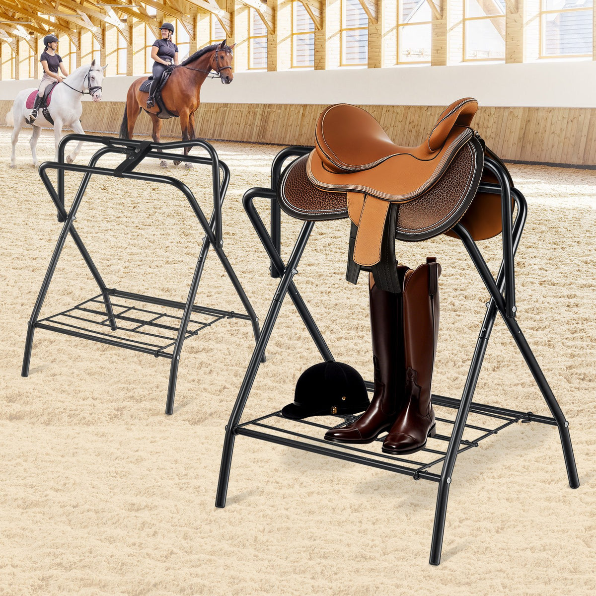 Folding Saddle Rack 28x19x37.5in 2Pack Freestanding Heavy Duty Steel Stand Black