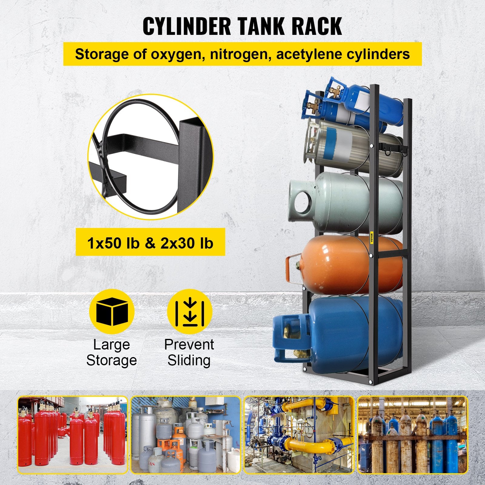 Refrigerant Cylinder Rack Carbon Steel 6 Bottle Gas Storage Holder
