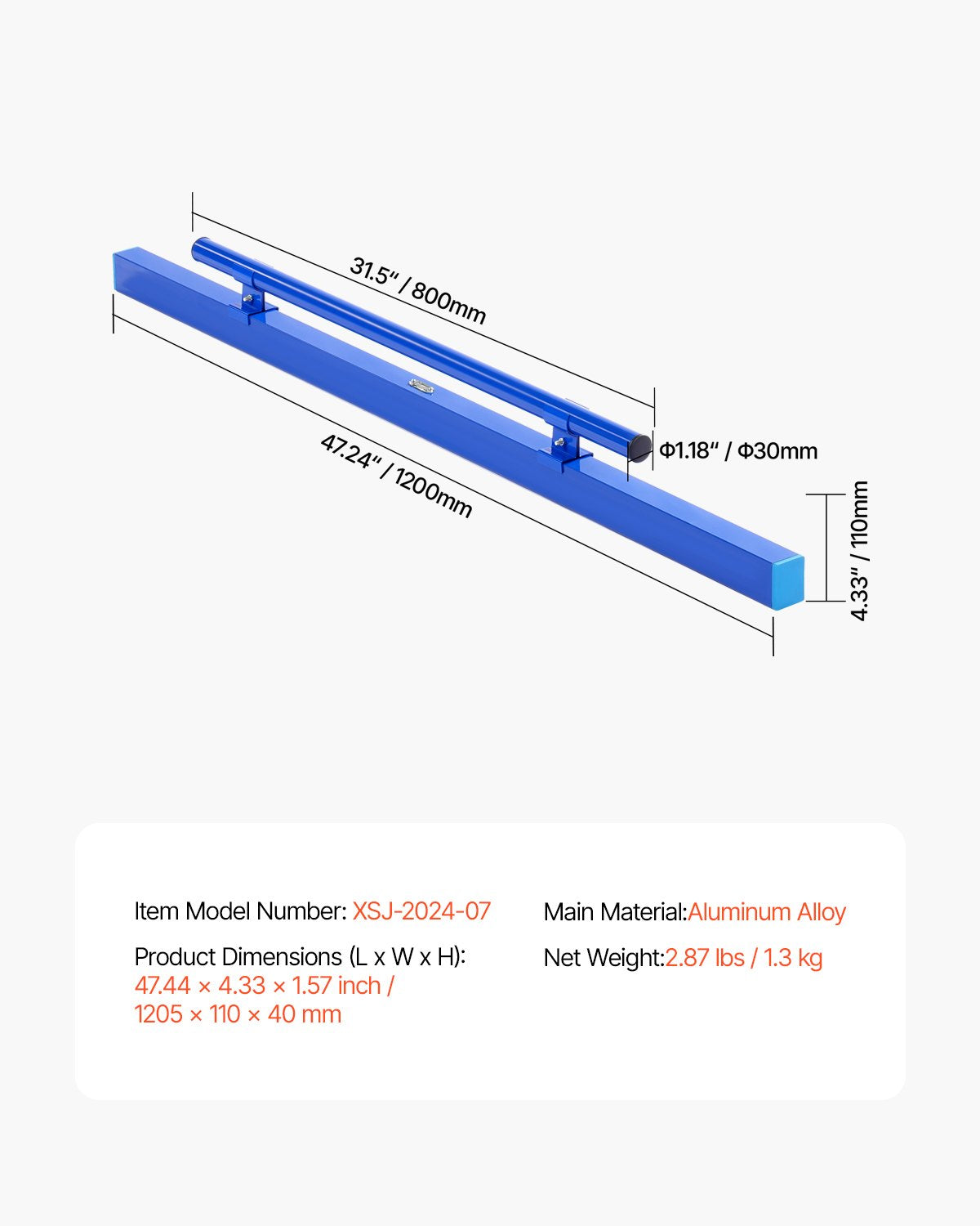 Concrete Screed, 120.5 cm Aluminum Screed with Level Vial