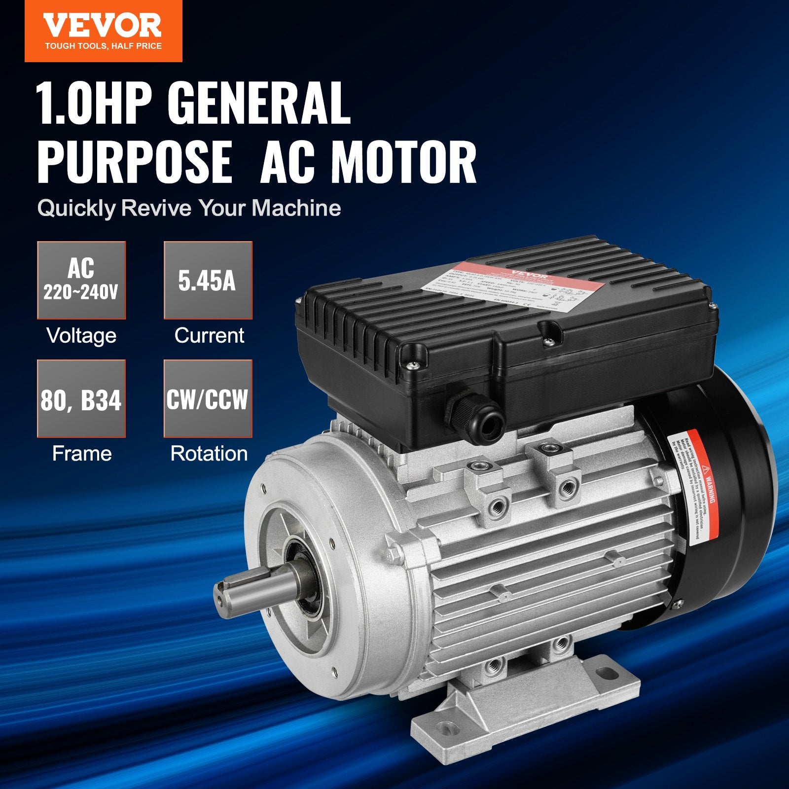 Electric Motor 0.75KW 1400rpm AC 220-240V 5.45A B34 Frame with 19mm Shaft