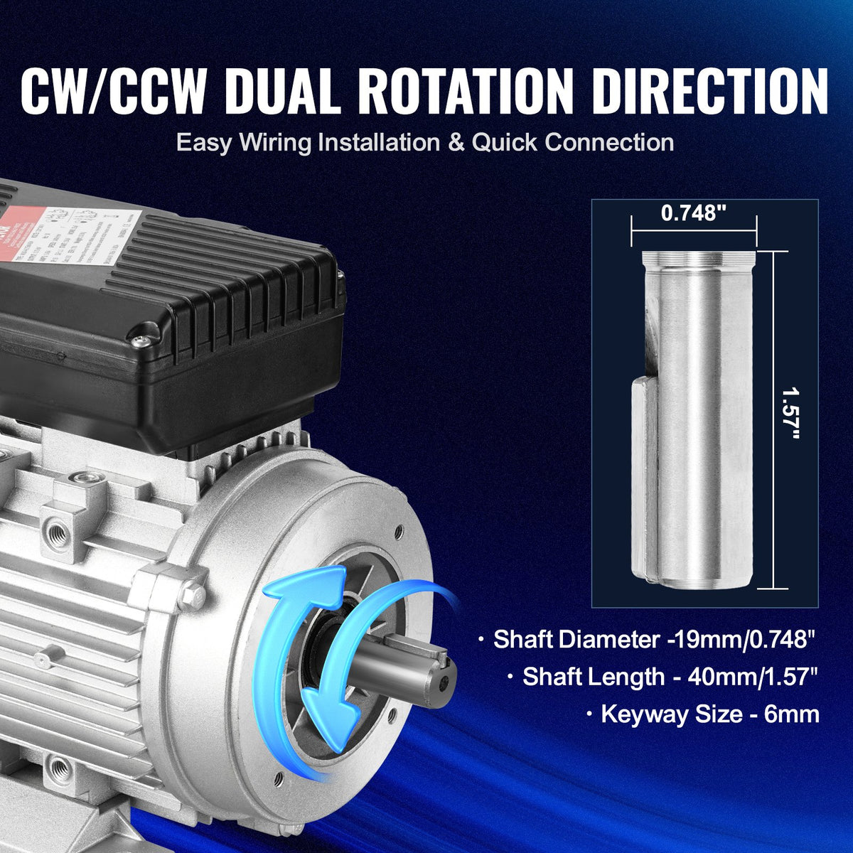 Electric Motor 0.75KW 1400rpm AC 220-240V 5.45A B34 Frame with 19mm Shaft