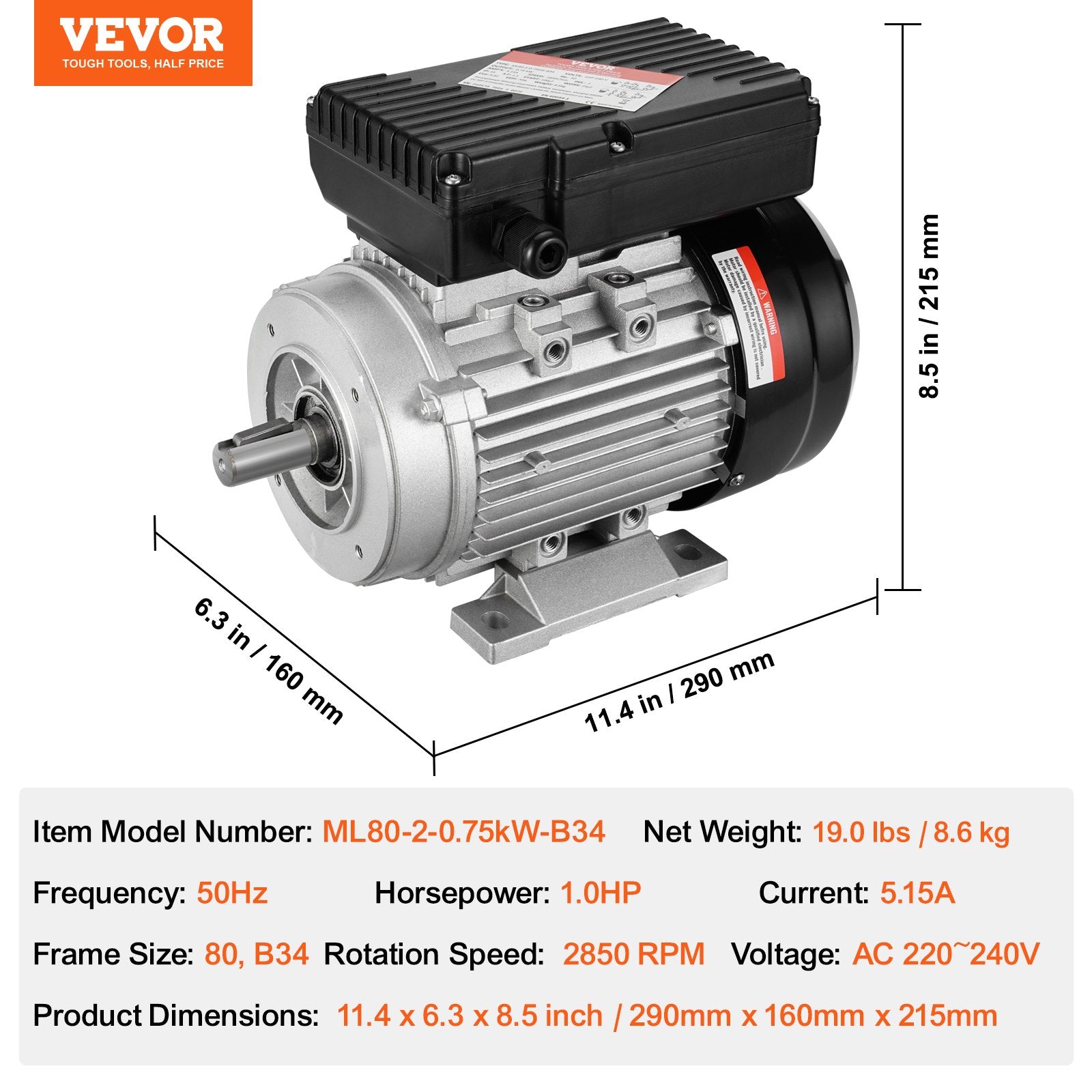Electric Motor 2.2KW 2800rpm AC 220-240V 13.8A 90L B3 Frame with 24mm Shaft